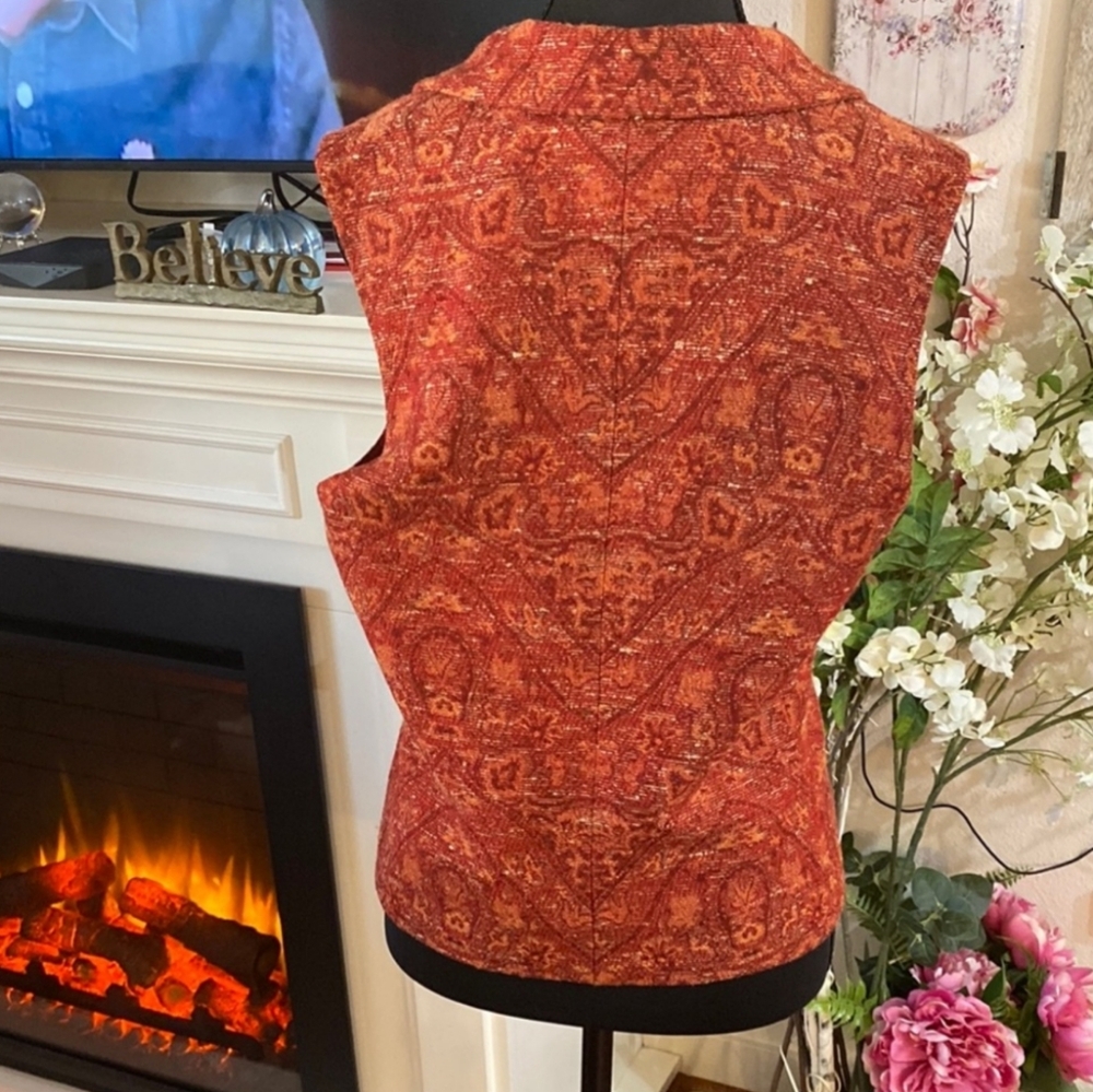 Karl Lagerfeld Tapestry Vintage Vest Double Flap Collar Wool/Silk Button Up Rust - Picture 8 of 12